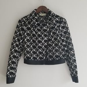 Embroidered Floral Lace Moto Jacket, XS
